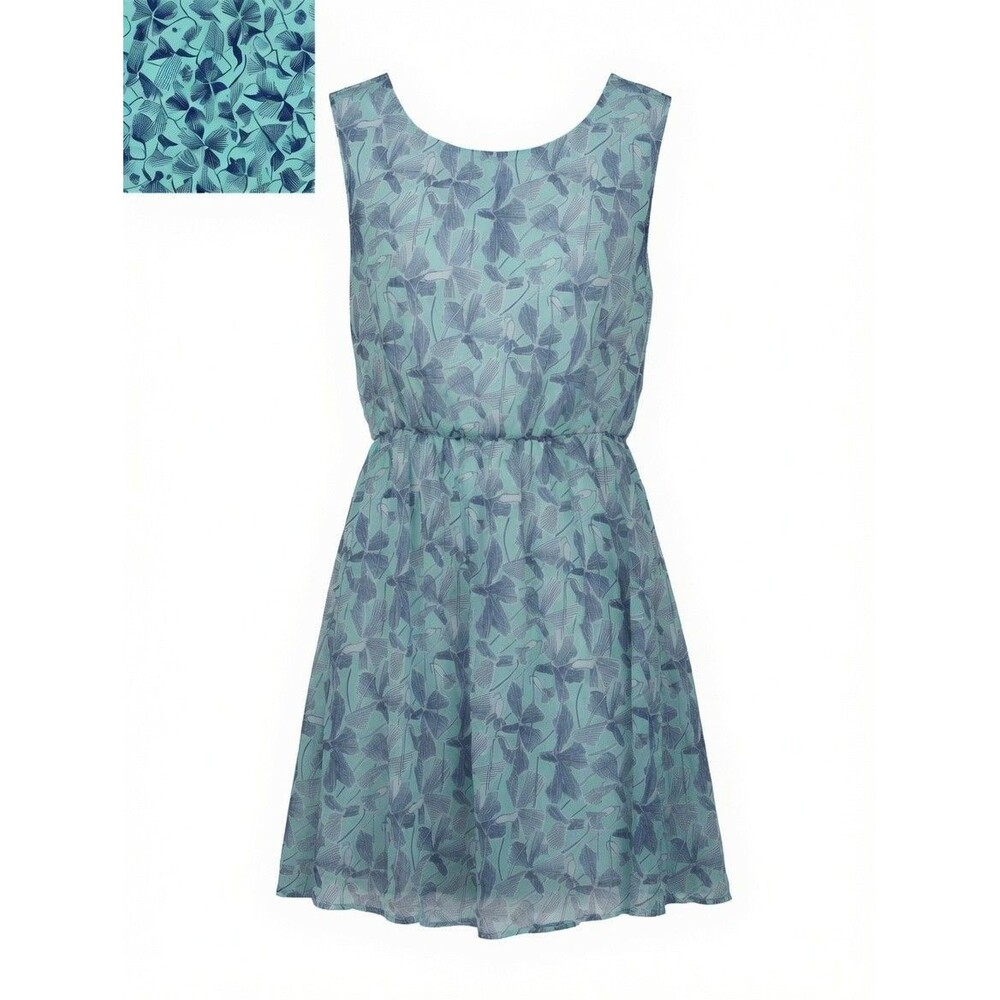 Studio USA Watercolor Ginkgo Floral Mini Dress Sz S Chiffon Fit Flare Y2K Fairy